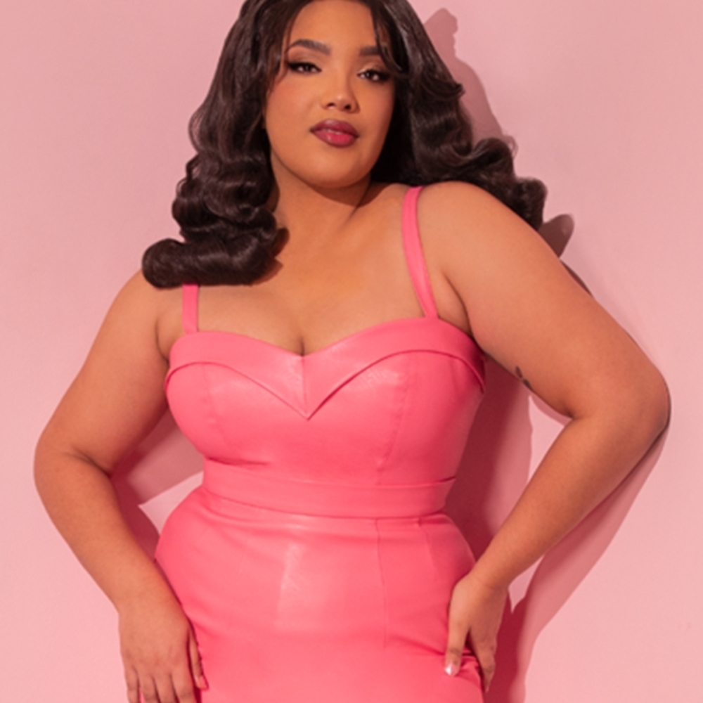 Bad Girl Maneater Top in Flamingo Pink Vegan Leather - Vixen by Micheline Pitt